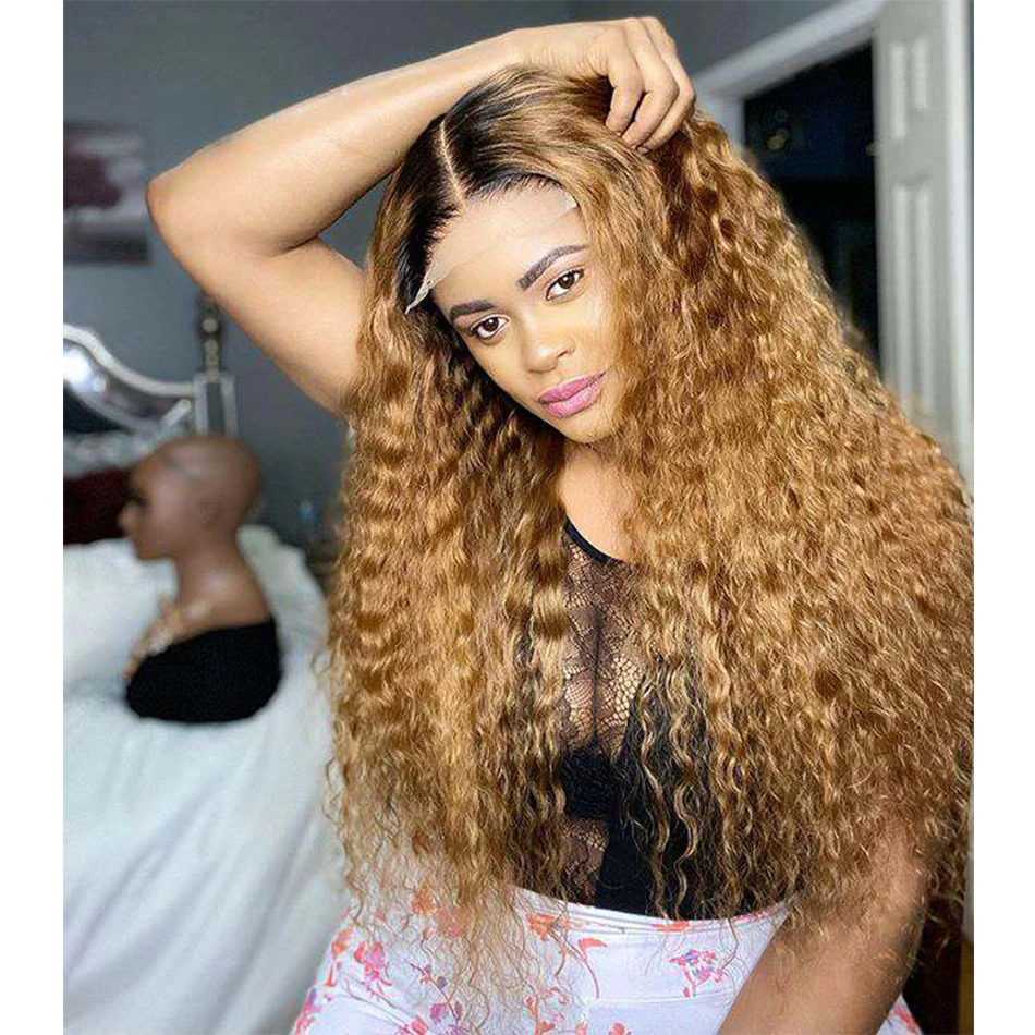 

Ombre Honey Blonde Loose Deep Full Lace Human Hair Wigs Brazilian Loose Deep Wave 13x6 Lace Front Ombre Blonde Remy Hair Wigs, Natural color lace wig