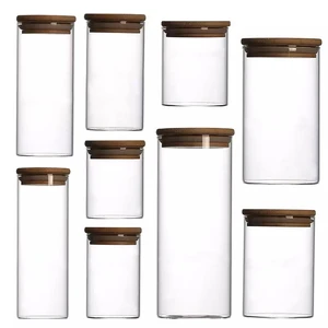 Wholesale Round clear glass jars with wooden&bamboo lid