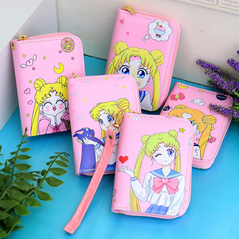 

Cartoon Bag Print Cute Wallet Zip Coin Pocket Sakura Captor Anime Purse Sailor Moon Wallets For Women, Color mixing