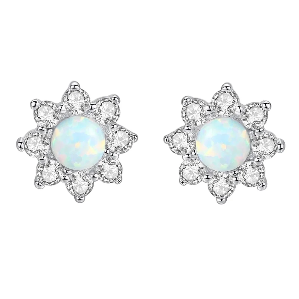 

CZCITY S925 Sterling Silver Earrings Christmas Gift 18K White Gold Opal Silver Earrings