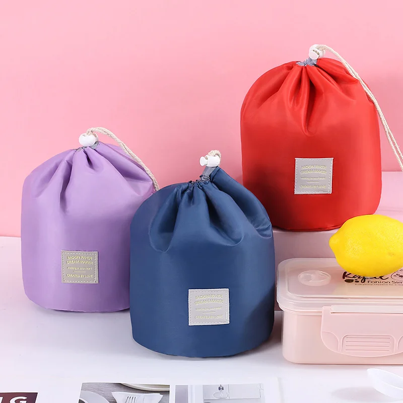 

Travel cosmetic bag waterproof cylinder wash bag portable organizer cosmetic lazy drawstring makeup bag for women, Customized color
