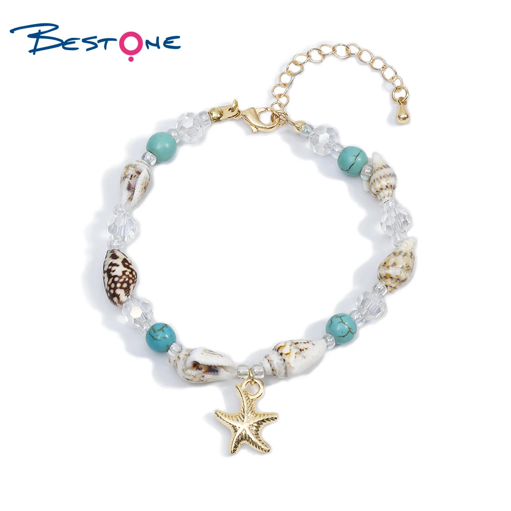 

BESTONE Popular Jewelry Conch Bead Turquoise Bracelet Beach Starfish Pendant Shell Crystal Bead Bracelet