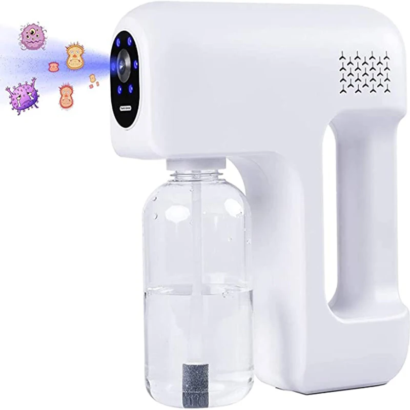 

Factory price Rechargeable Wireless Fogger Machine Nano Spray Gun Handhold Blue Ray Cordless Atomization Disinfections Spray Gun, White/black