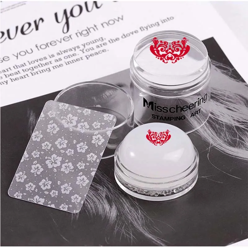 

Jelly Silicone Nail Stamper Double Head Nail Art Stamper with Rhinestone handle Manicure Tool, Clear