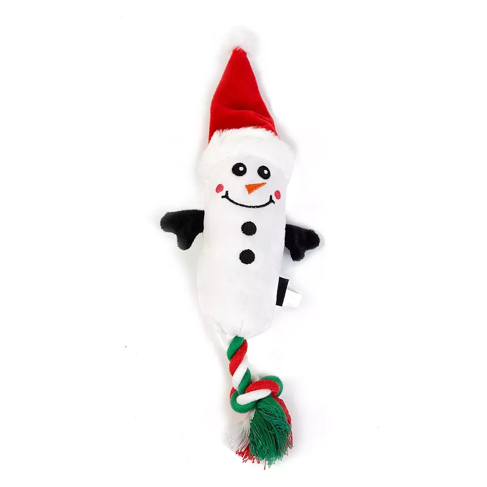 

Christmas Snowman Toys Interactive Stuffed Squeaky Chew Plush Cotton Dog Rope Chew Toys