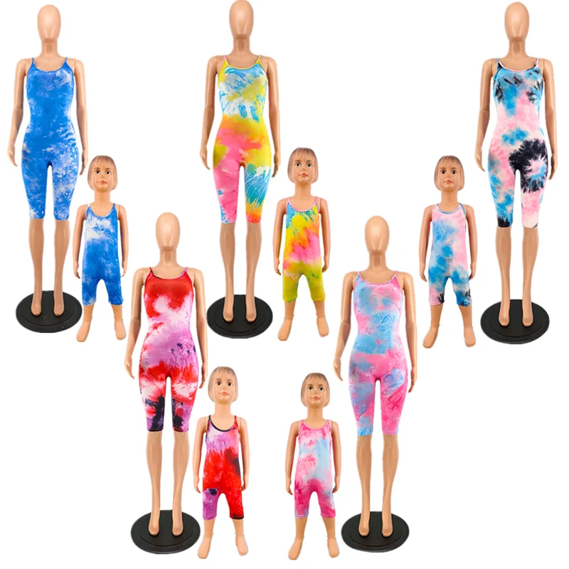 

Mom And Daughter Matching Clothes Parent-Child Apparel backless Tie Dye Jumpsuits Rompers Mommy and Me Outfits jumpsuit, 5 colors