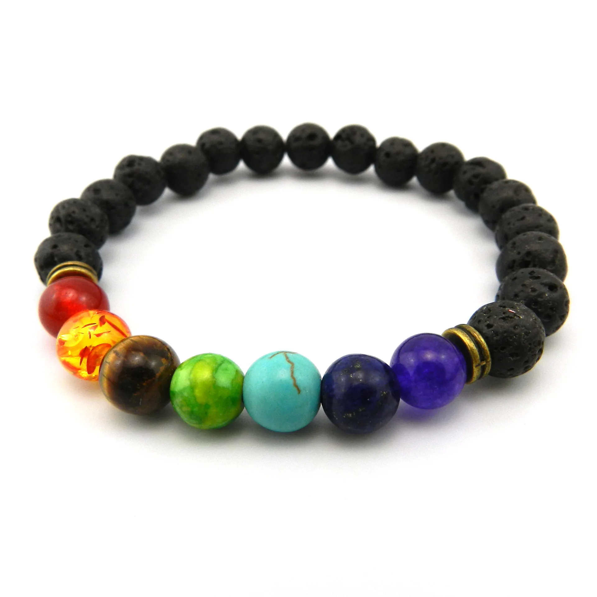 

Natural Balance Beads Yoga Volcanic Healing Energy Lava Stone 7 Chakra Diffuser Beaded Bracelet