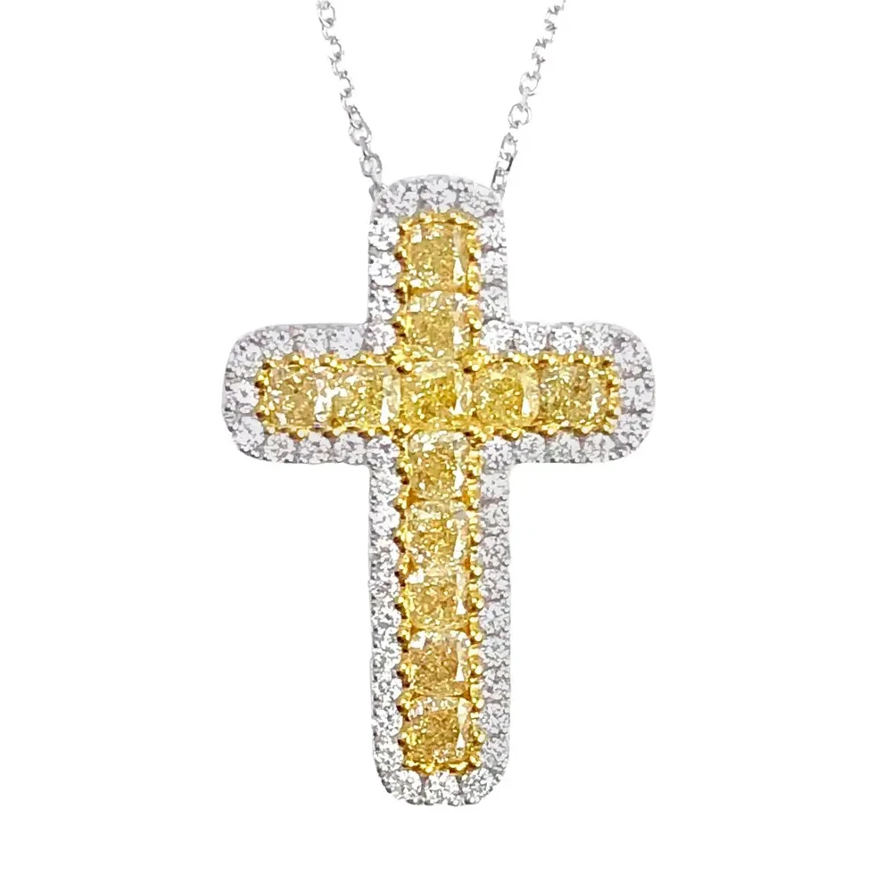 

CAOSHI Exquisite Vintage Jewelry Full Yellow CZ Crystal Gemstones Cross Pendant Party Women Cross Clavicle Necklace