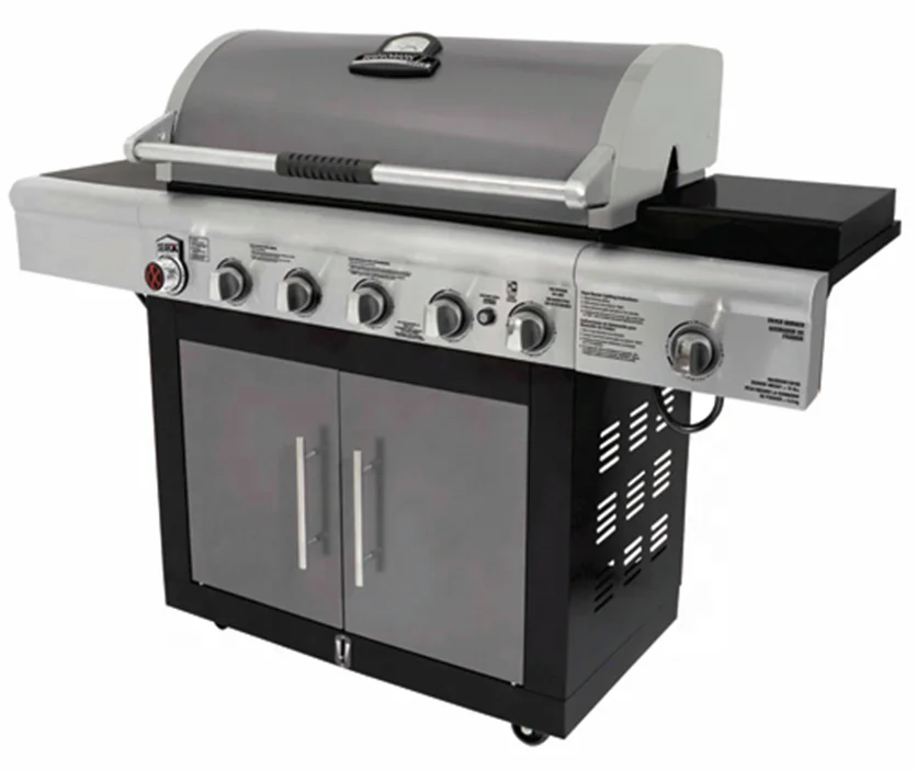 

6+1 Burners Trolley gas bbq grill with cabinet Stainless Steel trolly gas bbq grill, Black+silver