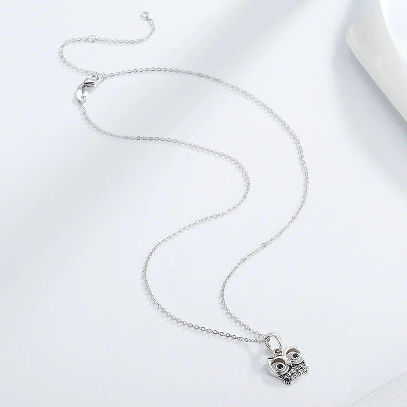 

Shiny Jewelry 925 Sterling Silver Animal Cute Owl Chain Necklace Fine