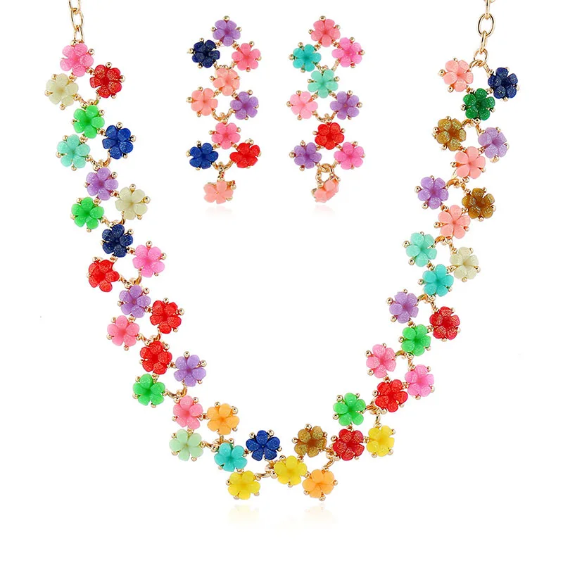 

Clover flower colorful resin fashion necklace earring women jewelry gift sets, As picture show