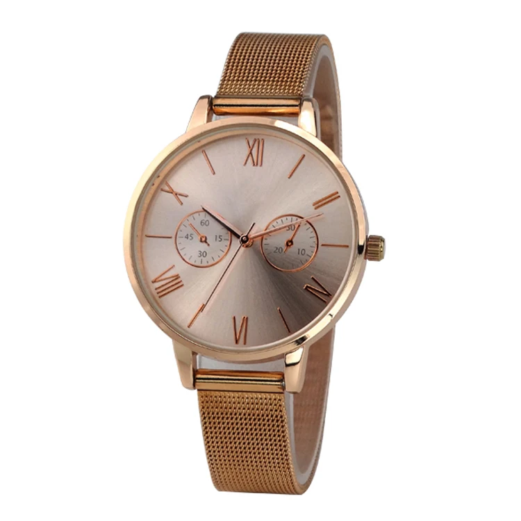 

High Quality OEM Custom Logo Unisex Watch Rose Gold Plated Metal Mesh Band Watch