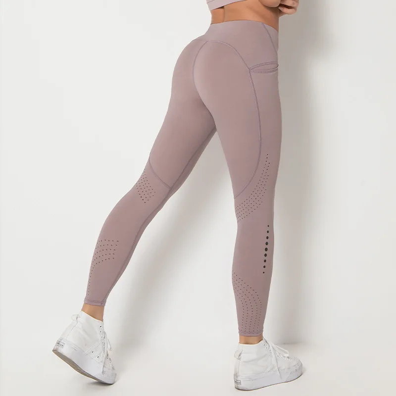 

Seamless Fitness Leggings High Waist Yoga Leggings With Pocket Stetch Sports Pants Hollow Out Gym Leggings Women Sports Clothing