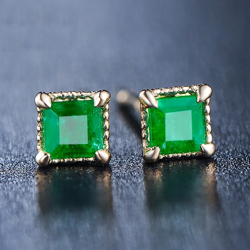 

Fashion Small Green Cubic Zirconia Square Shape Gold Color Plated earrings Studs CZ Earrings Jewelry for Women earrings