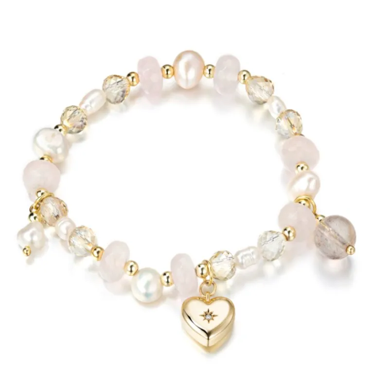 

Trendy Gold plated Pearl Copper Lovely Elegant Bracelet Luxury Women Freshwater Pearl Heart Bracelet, Picture shows