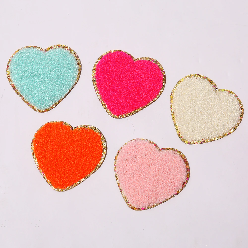 

Stock Self Adhesive 3M Backing Multi Color Gold Hearts Chenille Letter DIY Gift On Clothing Bag Patches Custom Embroidery, Pink, white, blue, mint, purple, neon pink, neon orange, yellow, black