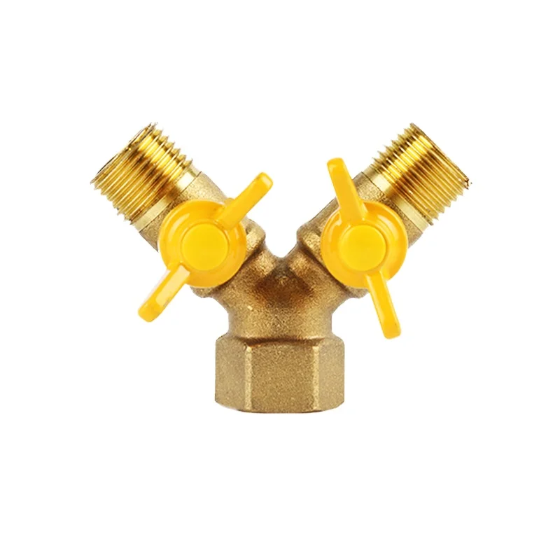 

Double fork gas valve switch Gas horn valve Brass inner and outer wire Y type three-way gas ball valve