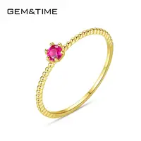 

GEM&TIME Luxurious 14K Solid Gold Ring with Red White Cubic Zircon for Woman Wedding Trendy Jewelry