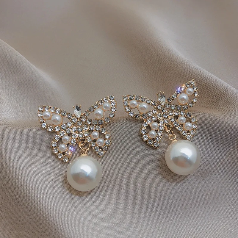 

trendy fashion crystal cz butterfly drop dangle earring