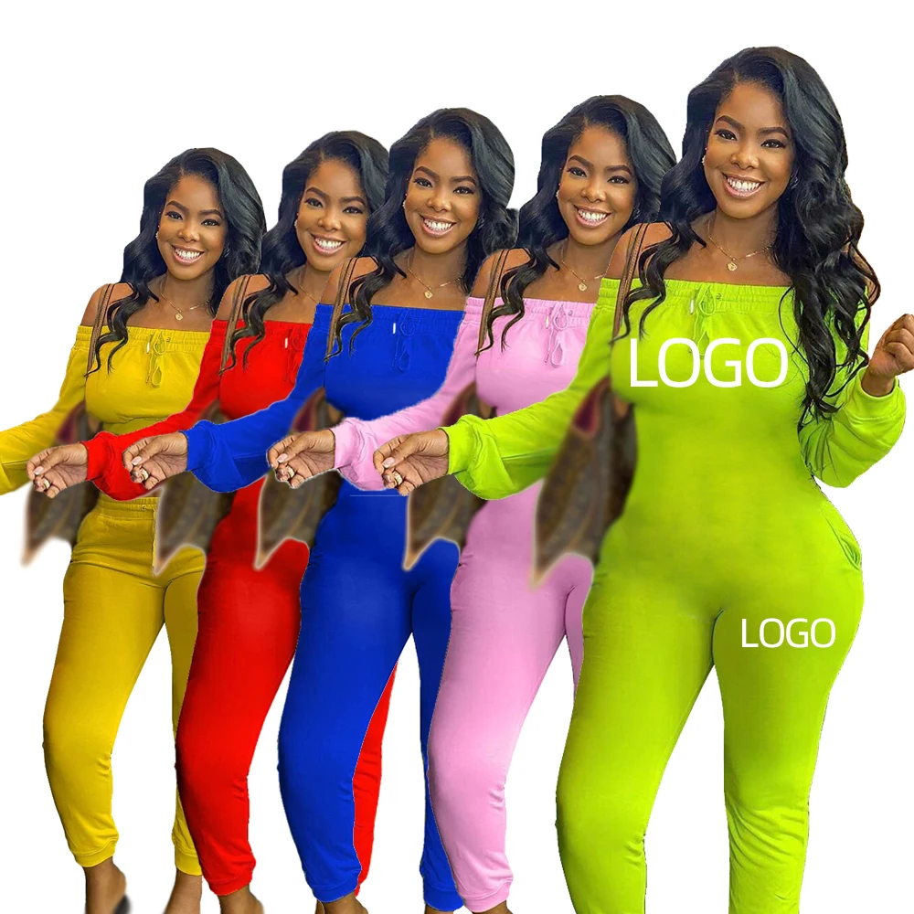 

2021 Fall Women Clothes New Arrivals Solid Rompers Off The Shoulder Jumpsuit Pants 1 Piece Jumpsuits Women Clothing