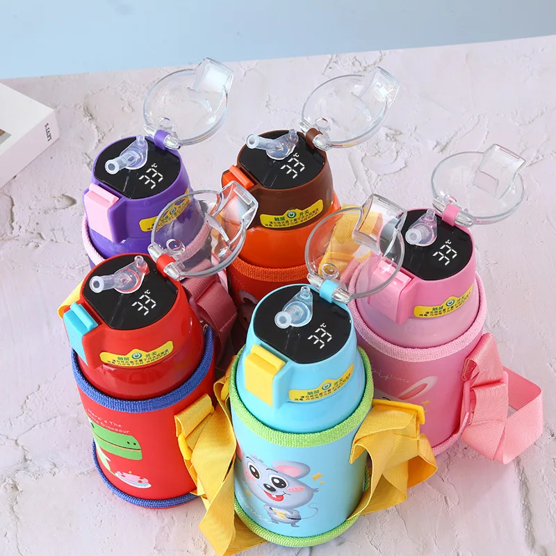 

ST 17oz portable led temperature display thermos vacuum cup cartoon children smart water bottle stainless steel kids with straw, As a picture/ custom