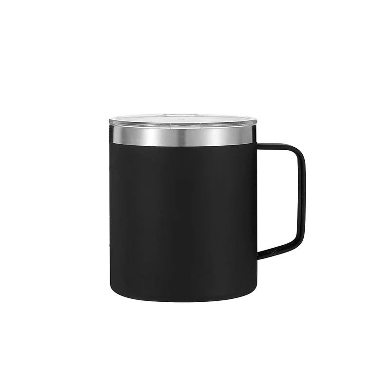 

Logo and color customized 12oz double wall stainless steel water coffee mugs tea tumbler cups in bulk in black powder coated