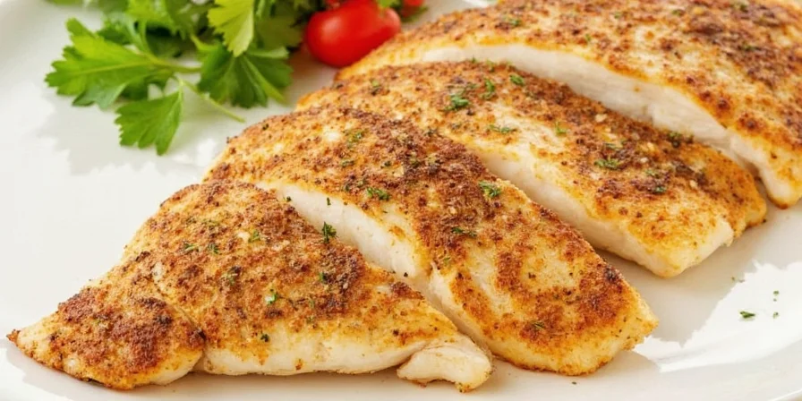 Close-up of tilapia seasoned with various spices before cooking