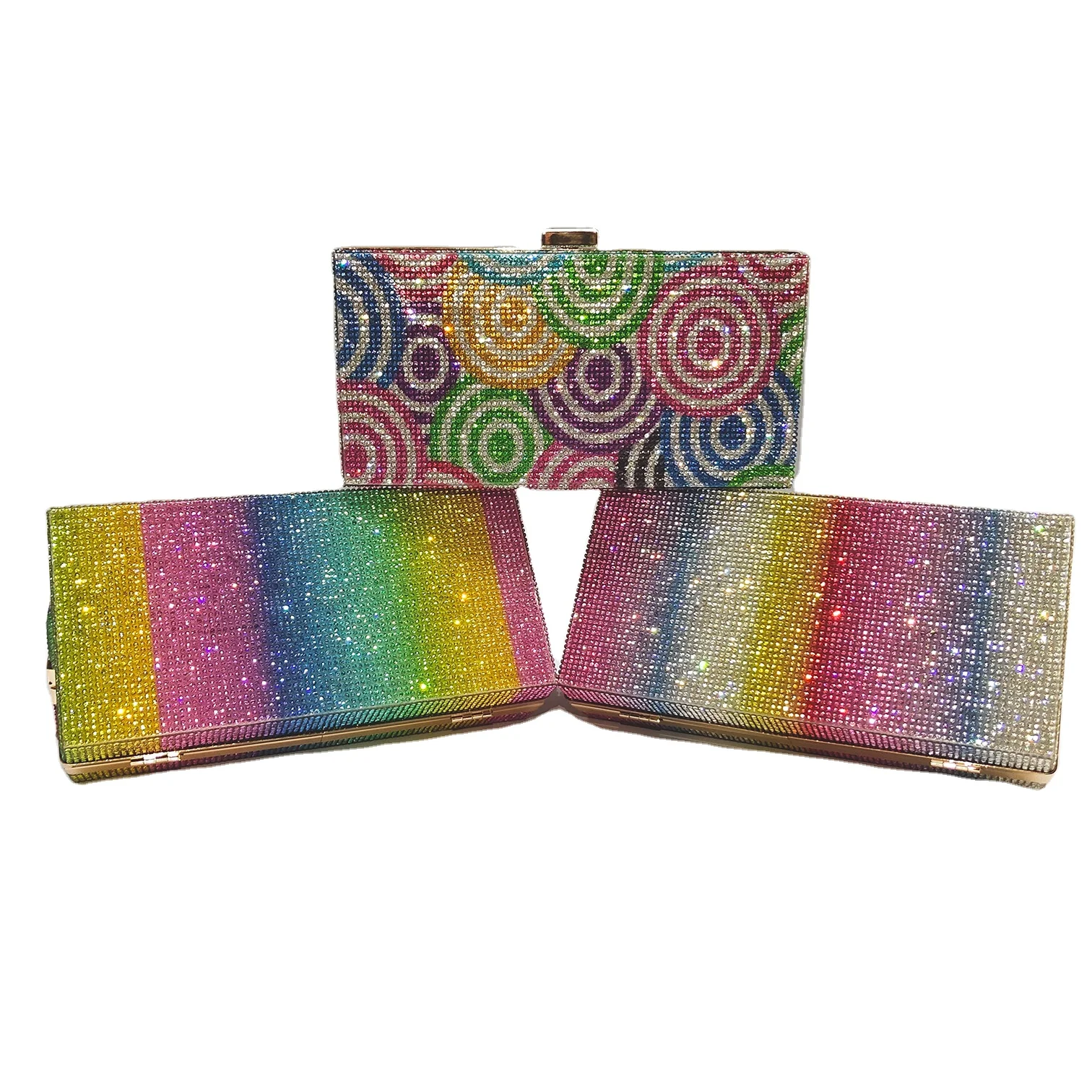 

Luxury Hot Rainbow Gradient Diamond Clutch Bags Elegant Lady Bling Evening Bag Personalized Square Wallet Woman Handbag YGC-056, Picture