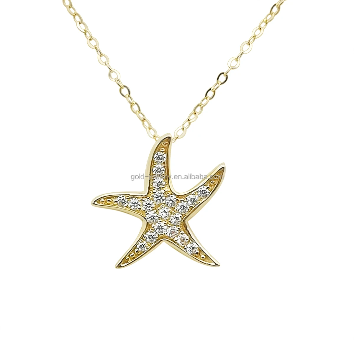 

Pure Solid Gold Jewelry Zircon with Certificate Necklace AU375 Star Shape Necklace Real Gold Jewelries 9K Gold Classic Chain