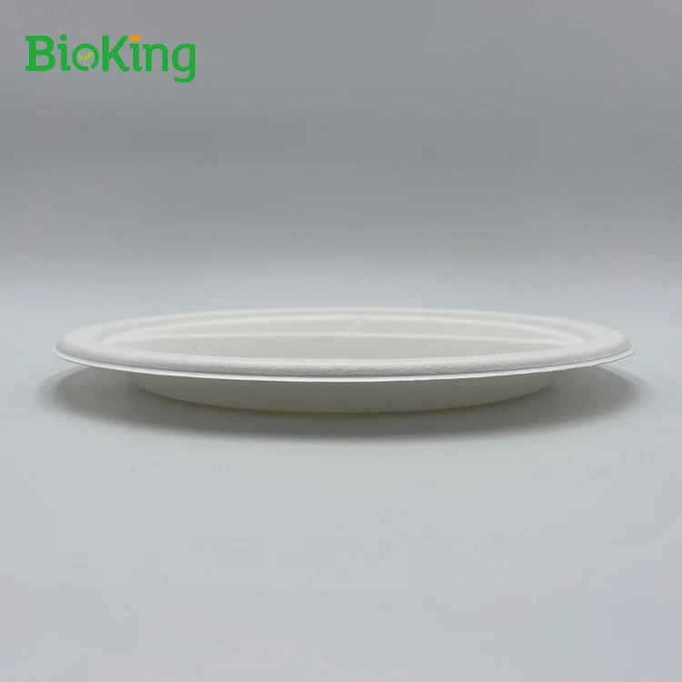 

Factory price Compostable Pulp Moulded Sugarcane Bagasse Paper Plates 3-Compartment Divided Plate, Bleached;natural