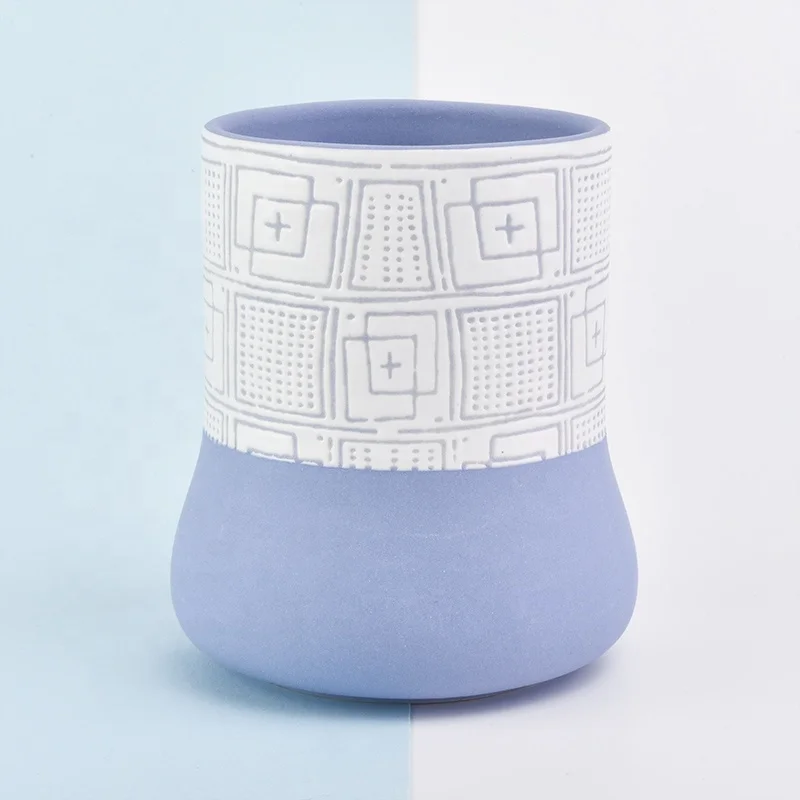 Blue matte ceramic candle jar handmade glazed candle vessel party decor