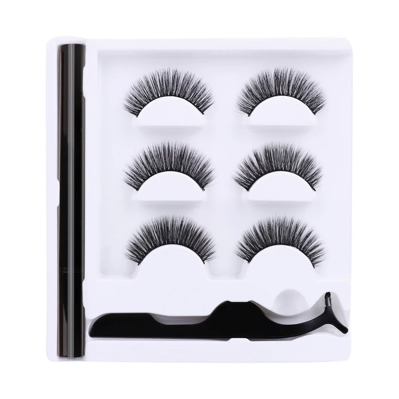 

Private Label eyeliner magnetic false eyelashes tweezer set 3pairs magnetic eyelashes kit, Black