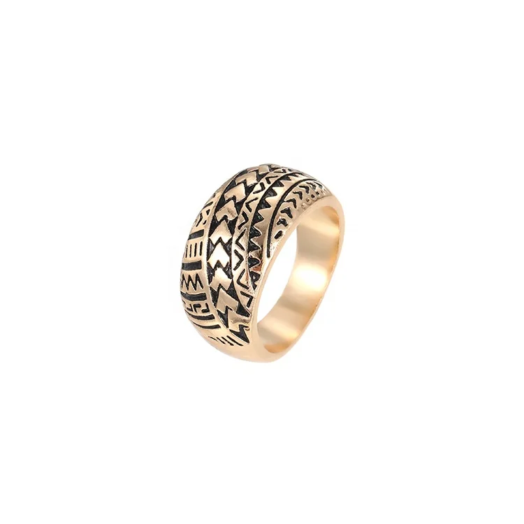 

Wholesale Polynesian fashion wedding Hawaiian geometric adjustable gold-plated women's ring for men, Golden