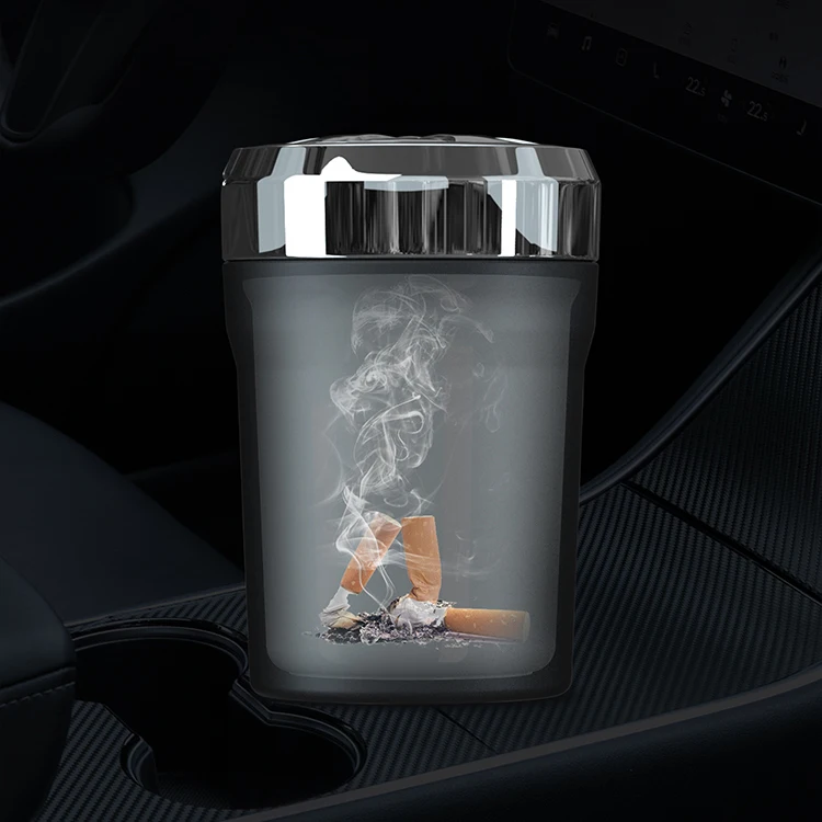 

Portable custom logo ABS ceramic Standing Ash Tray Cigarette Ashtray For Cars With Blue Led Light, Black,red, blue & golden