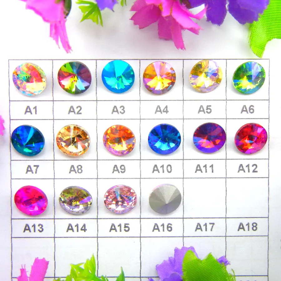 

AB Colors 8mm 10mm 12mm 14mm Rivoli round shape Glass Crystal Glue on rhinestone beads accessories