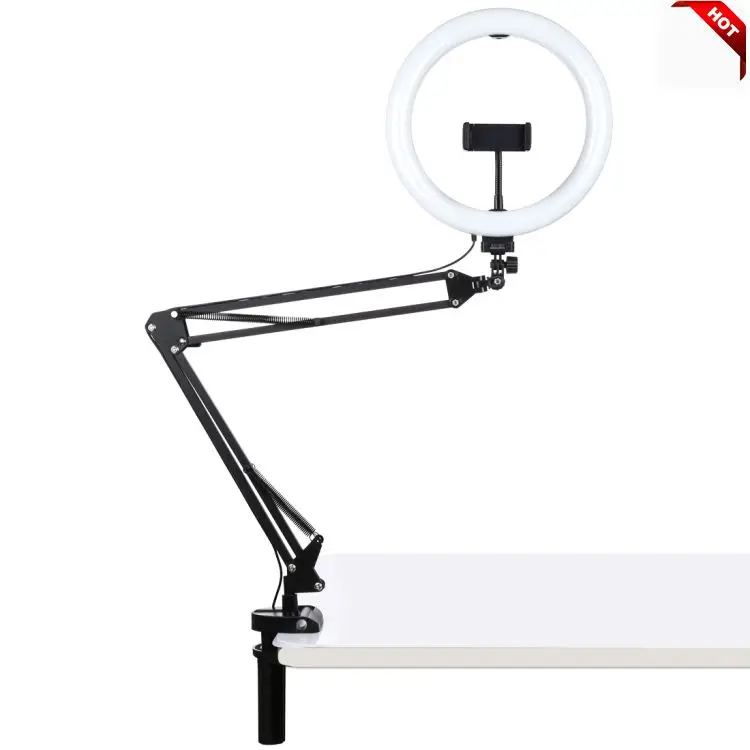 

PULUZ Desktop Arm Stand 10.2 inch LED Photography Ring Light Vlog Selfie Video Lights with Phone Clamp For YouTube Live TIK TOK
