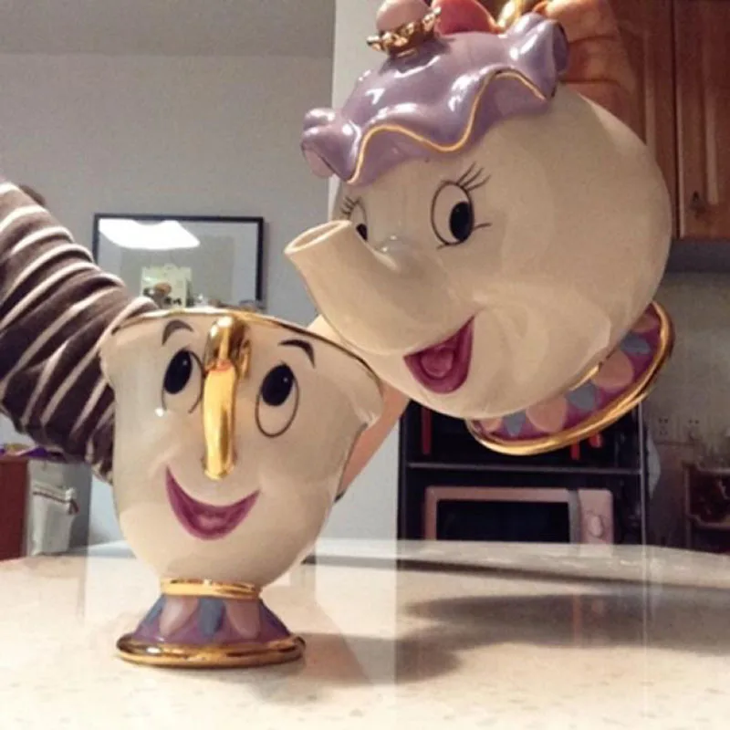 

Cartoon Beauty And The Beast Teapot Mug Mrs Potts Chip Tea Pot Cup Set Porcelain Gift Painted Enamel