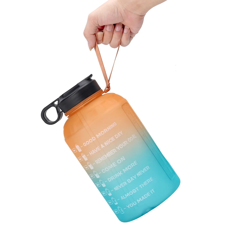 

amazon 2.2L half gallon sport water bottle Gradient color Large Capacity motivational Water Bottle Plastic custom color logo, Customized color