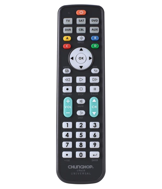 

Chunghop UR618 tv remote control Universal Remote Control TV with operation 6 devices with 1 remote 6 in 1, Grey/yellow