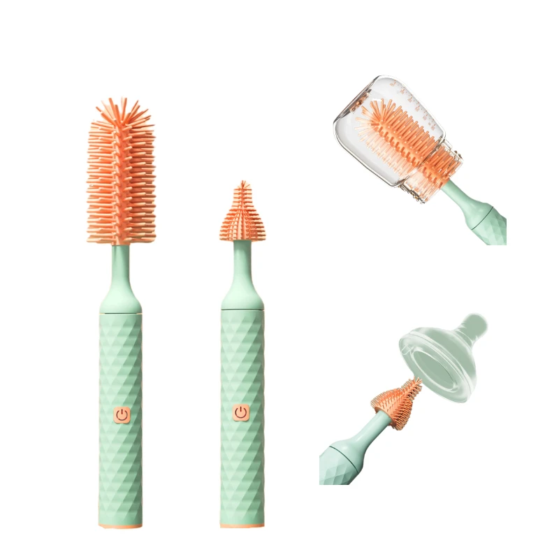 

FF409 Electric Silicone Bottle Cleaner 360 Degree Rotation Long Handle Brush Baby Bottle Cleaning Brush, Pink/orange