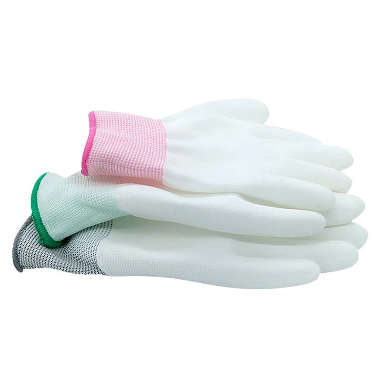 

13g polyester knitted working safety hand protection non slip wear palm pu coated cleanroom glove, White