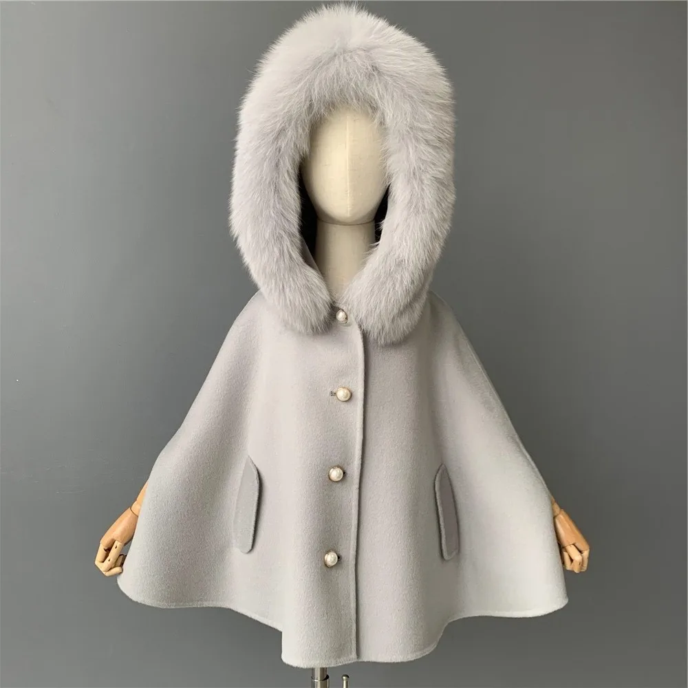 

wholesale Kids Cashmere Fur Coat Detachable Real Fox Fur Collar Girl Cashmere Wool Cape Cute Kids Cashmere Fur Coat, As picture or customed