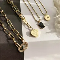 

4pcs/set Multiple ways of wearing heart round human square coin multi layer necklace 4 layer vintage crystal charm necklace