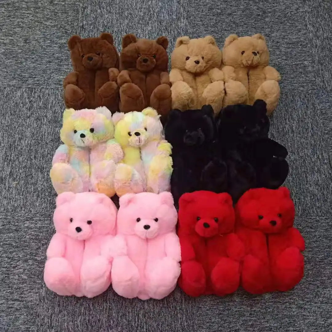 

2021 New Arrival Lady Female Cute Lovely Bear Slippers Winter Full-Enclosed Plush Warm Home Shoes Winter Slippers Indoor