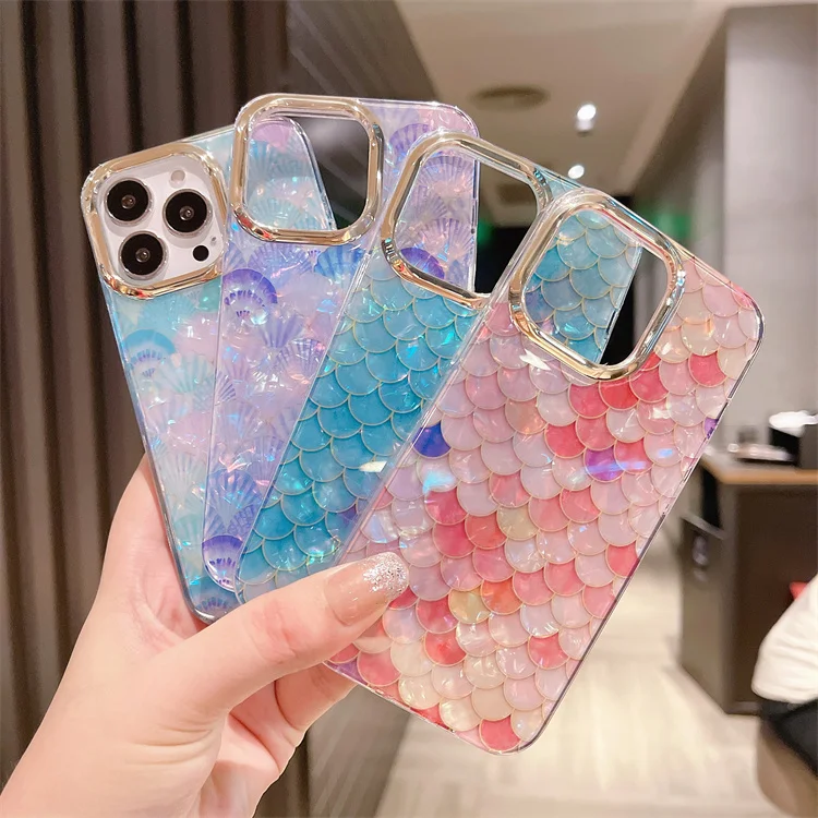 

Gold Plating Mermaid Leopard Rainbow Shell Print Protection Mobile Phone Cases Translucent Shockproof Case For iPhone 13 12 11 X