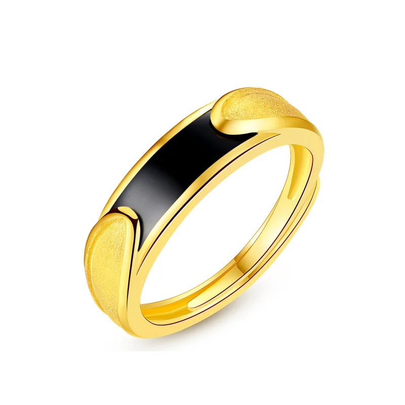 

Copper-Plated Gold Couple Ring New Fashion Black Emerald Men And Women Couple Rings Personalized Opening Alluvial Ornament