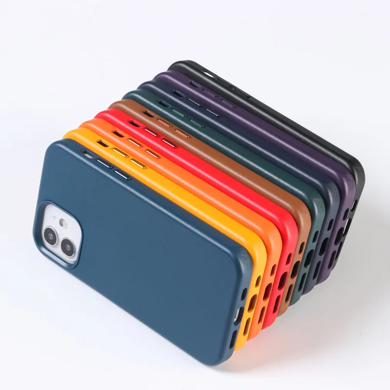 

Original Custom Magnetic Pu Leather wireless charging mobile phone shell for iphone12, 6 colors