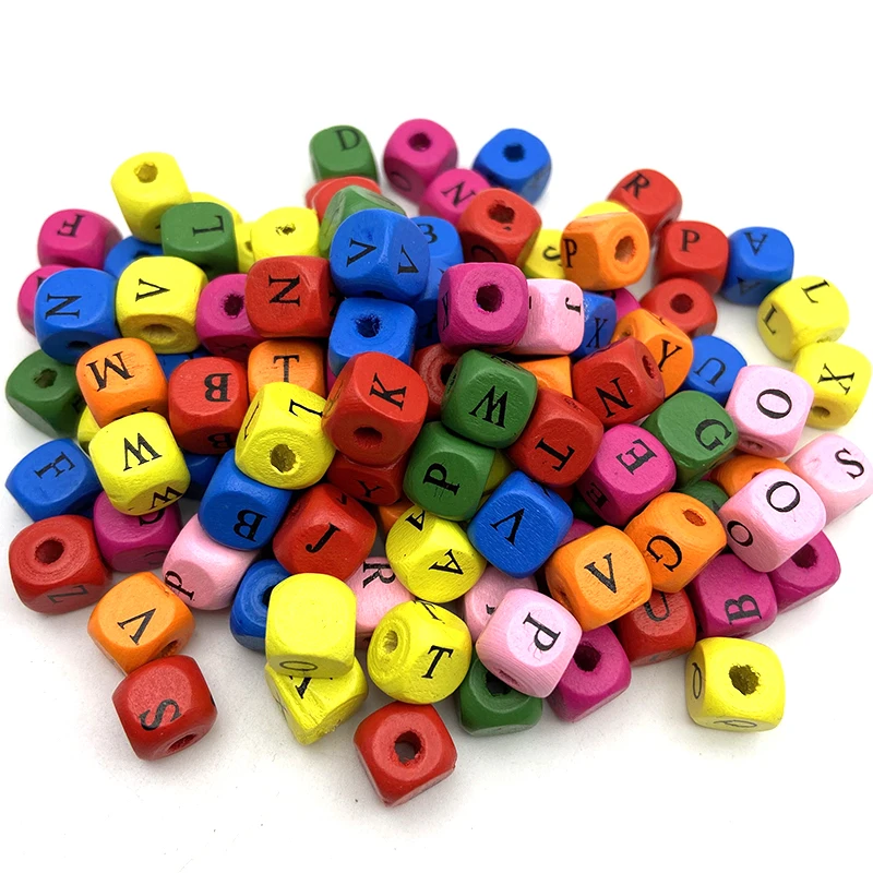 

Wooden Square Cube Alphabet Letter Beads Colorful Beads for Jewelry Making Personalized Baby Teether Natural  900pcs/bag, Natural wood color