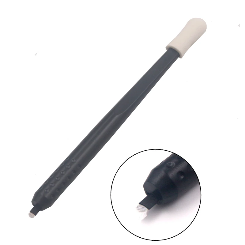 

18U 0.15MM Semi Permanent Makeup Disposable Microblading Pen Eyebrow Hand Tools With LOT NO and DATE, Black/white handle