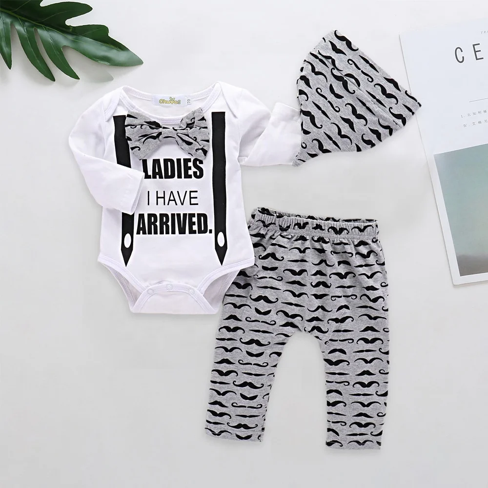 

CHUYA OEM Mustache Pattern Bow Tie Baby Boy Clothing Three-Piece Set SK-A180